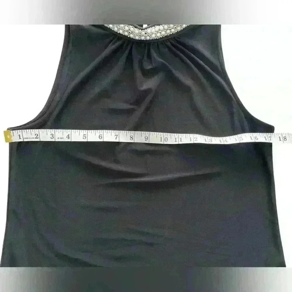 WHITE HOUSE BLACK MARKET Black Sleeveless Faux-Pearl-Neck Top - Picture 3 of 7